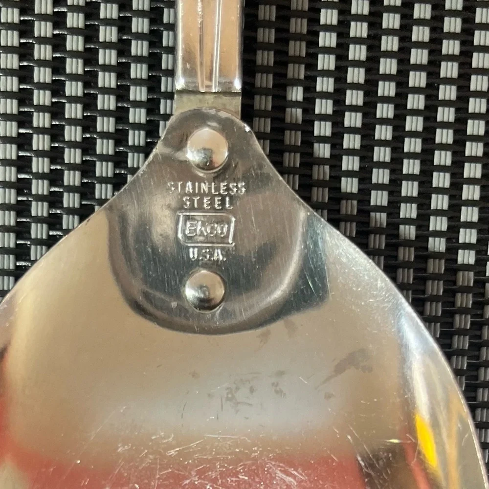 Vintage EKCO USA Black Plastic Handled Metal Serving Spoon 12